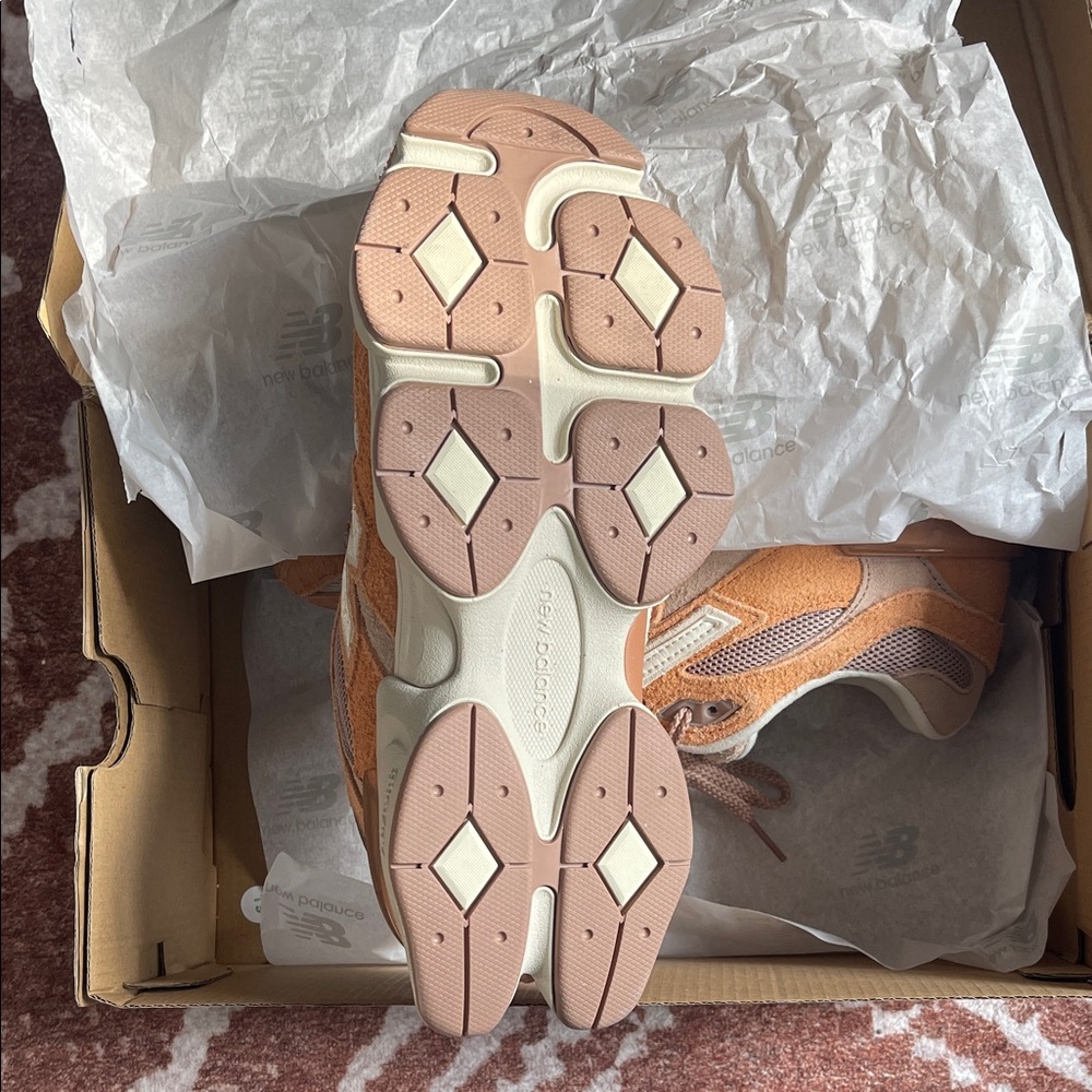New Balance 9060 Shoes in Orange, taupe, and cream - Picture 4 of 6